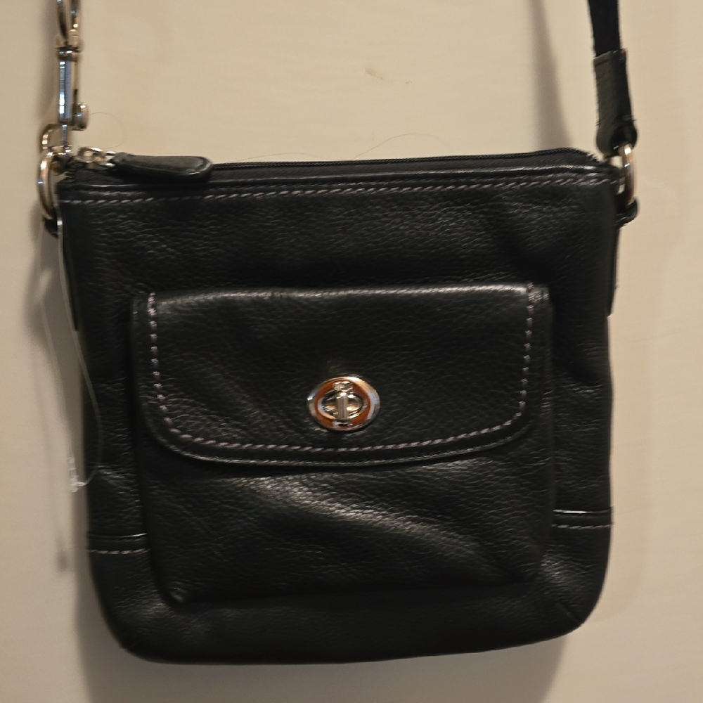 Coach Black Leather Crossbody Bag with Front Pocket
